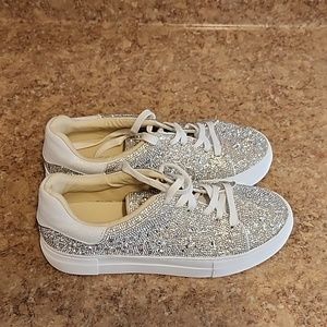 Betsy Johnsonplatform white bling rhinestone sneakers